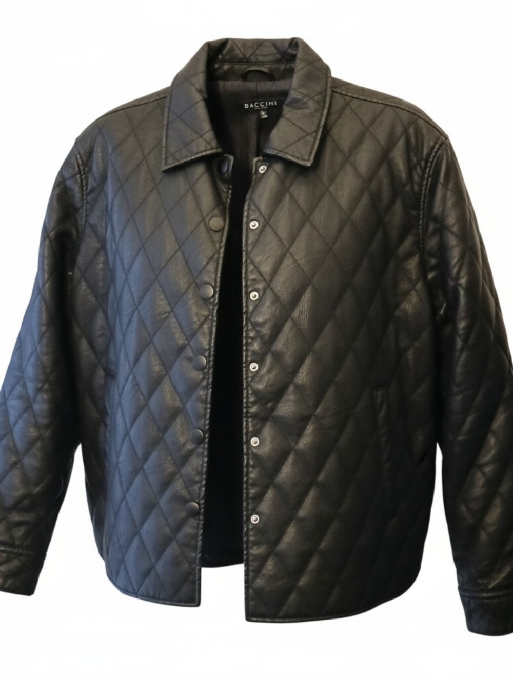 Black Leather Jacket -Quilted Vegan Leather-Size Large- EUC
